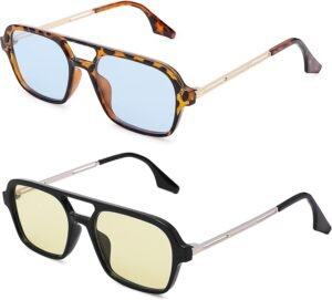 2-Pack Unisex Square Sunglasses Tortoise Black Blue Yellow