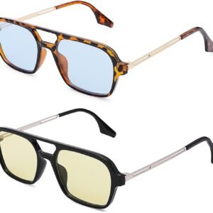 2-Pack Unisex Square Sunglasses Tortoise Black Blue Yellow
