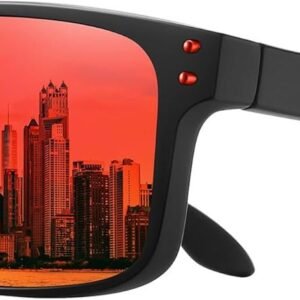 Black Rectangle Sunglasses – Red Mirrored Lens