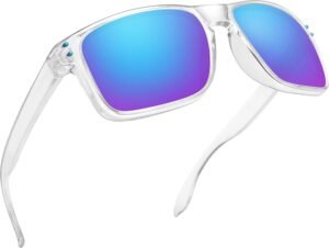 Clear Rectangle Sunglasses – Blue Mirrored Lens