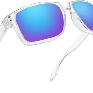 Clear Rectangle Sunglasses – Blue Mirrored Lens