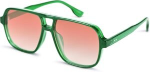 Square Sunglasses Green Frame Pink Gradient