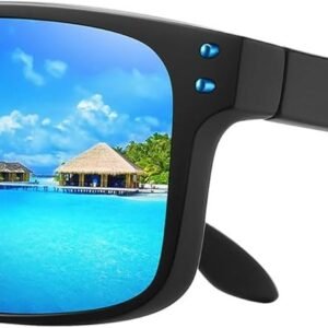Black Square Sunglasses - Blue Mirrored Lenses