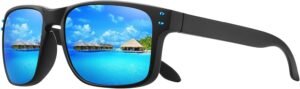 Black Square Sunglasses - Blue Mirrored Lenses