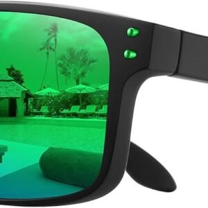Black Square Sunglasses – Green Mirrored Lens