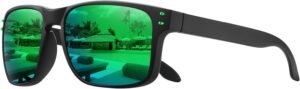 Black Square Sunglasses – Green Mirrored Lens