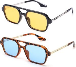 2-Pack Rectangle Sunglasses Black & Tortoise Yellow/Blue