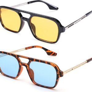 2-Pack Rectangle Sunglasses Black & Tortoise Yellow/Blue