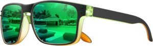 Black Square Sunglasses – Green Mirrored Lens
