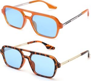 2-Pack Rectangle Sunglasses Blue Lens Orange Tortoise