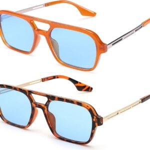 2-Pack Rectangle Sunglasses Blue Lens Orange Tortoise