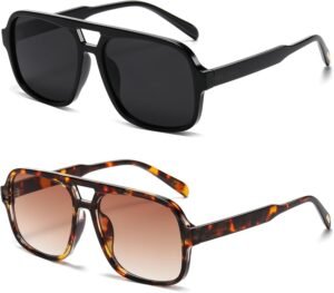 2-Pack Oversized Square Sunglasses Black And Tortoise