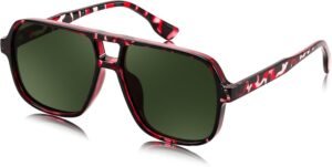Unisex Oversized Square Sunglasses - Red Frame, Green Lens