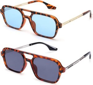 2-Pack Rectangle Sunglasses – Tortoise, Blue & Smoke