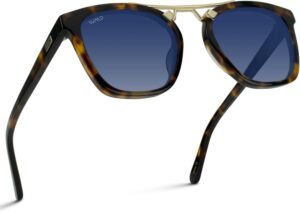 Tortoise Square Sunglasses – Blue Gradient Lens