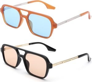 2-Pack Oversized Square Sunglasses Blue & Rose Lens