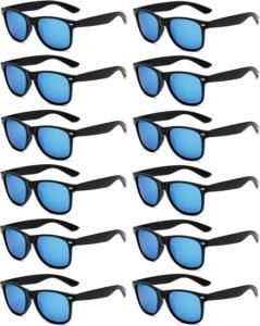 12-Pack Wayfarer Sunglasses Black Frame Blue Mirror