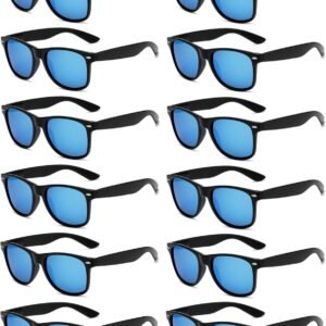 12-Pack Wayfarer Sunglasses Black Frame Blue Mirror