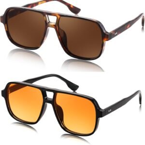 2-Pack Aviator Sunglasses - Tortoise Brown & Black Orange