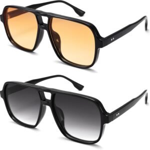 2-Pack Aviator Sunglasses – Black Frame, Amber & Gray