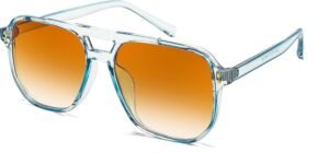 Clear Blue Aviator Sunglasses - Orange Gradient Lens