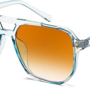 Clear Blue Aviator Sunglasses - Orange Gradient Lens