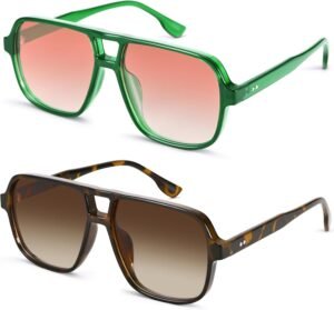 2-Pack Oversized Square Sunglasses – Green & Tortoise
