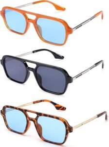 3-Pack Rectangle Sunglasses Assorted Frames Blue/Smoke