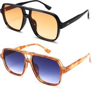 2-Pack Square Sunglasses – Black/Tortoise, Amber/Blue