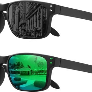 Unisex Black Rectangle Sunglasses – Green Mirrored Lens