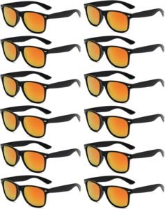 12-Pack Wayfarer Sunglasses - Black Frame, Orange Mirrored