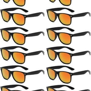 12-Pack Wayfarer Sunglasses - Black Frame, Orange Mirrored