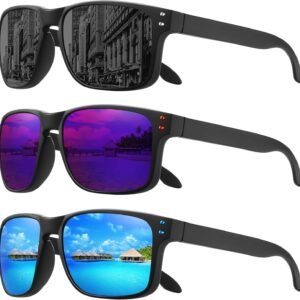 3-Pack Rectangle Sunglasses - Black Frame, Mirrored