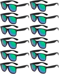 12-Pack Wayfarer Sunglasses - Black Frame, Green Mirrored