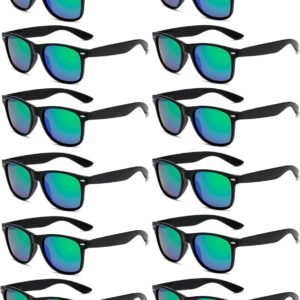12-Pack Wayfarer Sunglasses - Black Frame, Green Mirrored