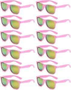 12-Pack Pink Wayfarer Sunglasses – Green Mirror