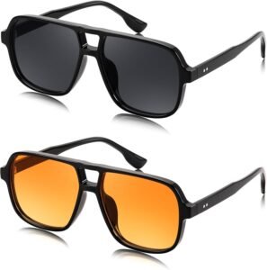 2-Pack Aviator Sunglasses - Black, Gray & Orange Lenses
