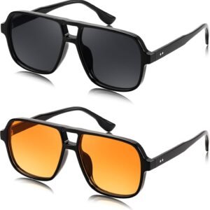 2-Pack Aviator Sunglasses - Black, Gray & Orange Lenses