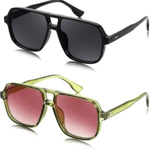 2-Pack Unisex Aviator Sunglasses Black & Green