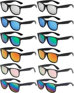 12-Pack Wayfarer Sunglasses Black Frame Assorted Mirror