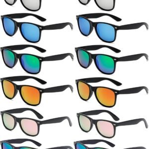 12-Pack Wayfarer Sunglasses Black Frame Assorted Mirror