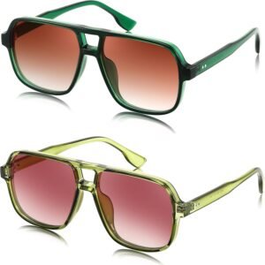 2-Pack Aviator Sunglasses - Green Frames, Gradient Lenses