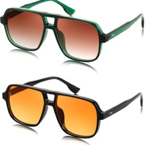 2-Pack Oversized Square Sunglasses – Green & Black