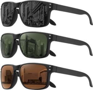 3-Pack Black Rectangle Unisex Sunglasses - Assorted Lenses