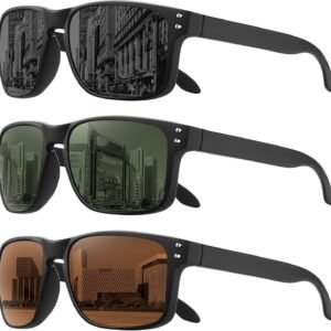 3-Pack Black Rectangle Unisex Sunglasses - Assorted Lenses