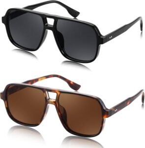 2-Pack Oversized Square Sunglasses Black And Tortoise