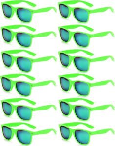 12-Pack Wayfarer Sunglasses - Neon Green, Mirrored