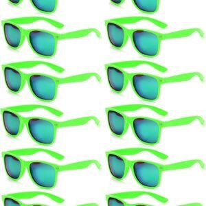 12-Pack Wayfarer Sunglasses - Neon Green, Mirrored