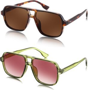 2-Pack Aviator Sunglasses Tortoise Brown And Green Pink