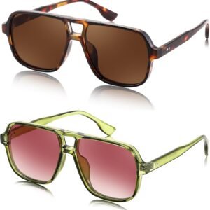 2-Pack Aviator Sunglasses Tortoise Brown And Green Pink